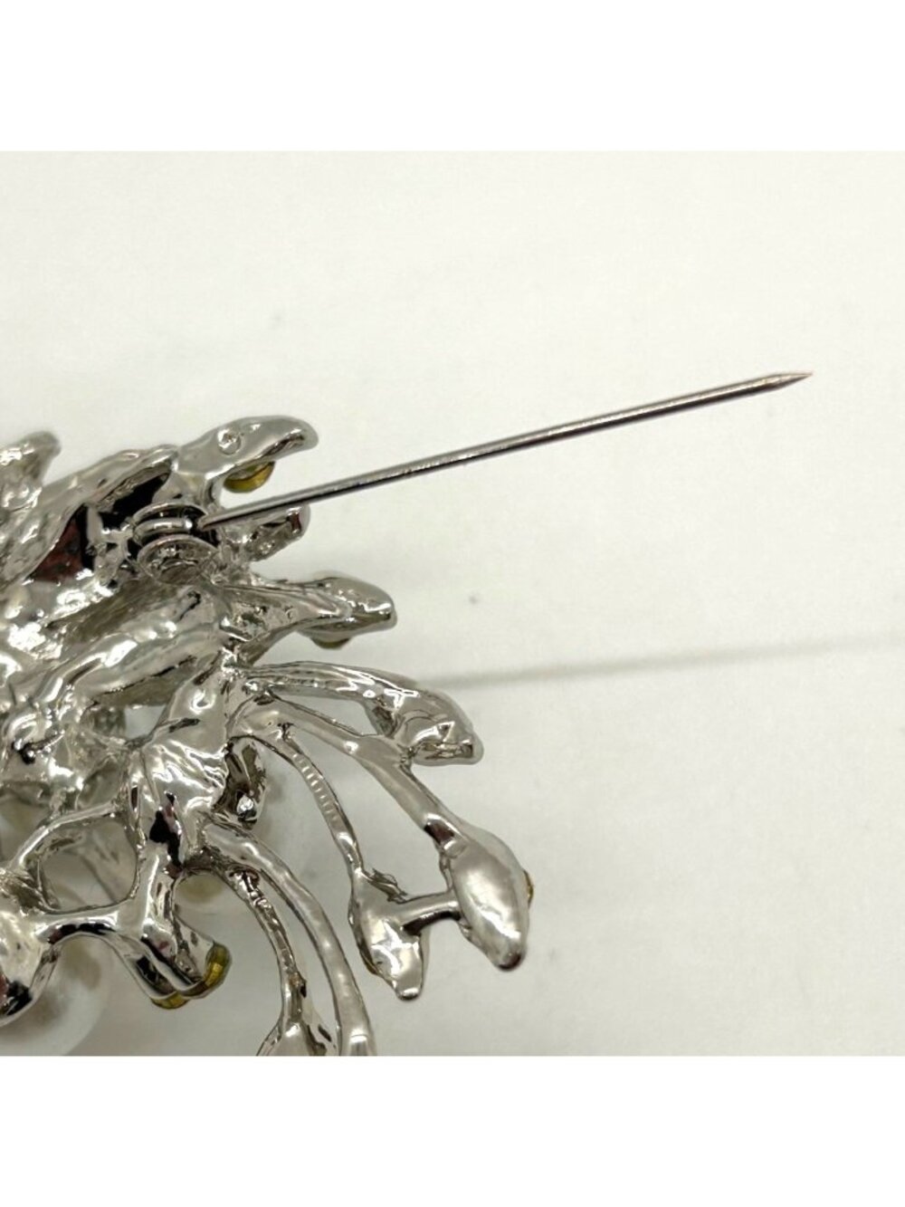 Faux Pearl & Rhinestone Brooch Silver-tone Floral Pin Glam Elegant - Picture 11 of 15